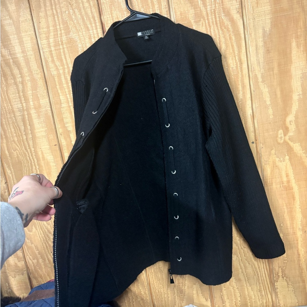 Carole Little Black Zip Up Sweater - Picture 4 of 12